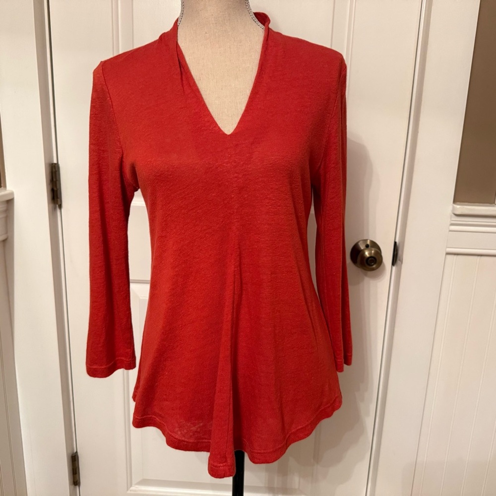 ALEMBIKA TOP TEE 3/4 SLEEVE RUST ORANGE V-NECK SIZE 0 US 4-6 S